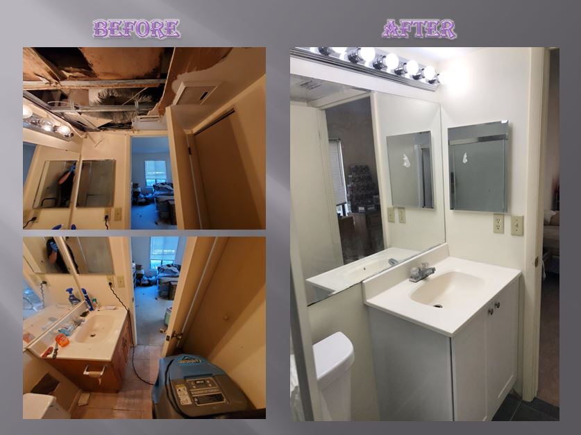 Bathroom restoration before and after water damage