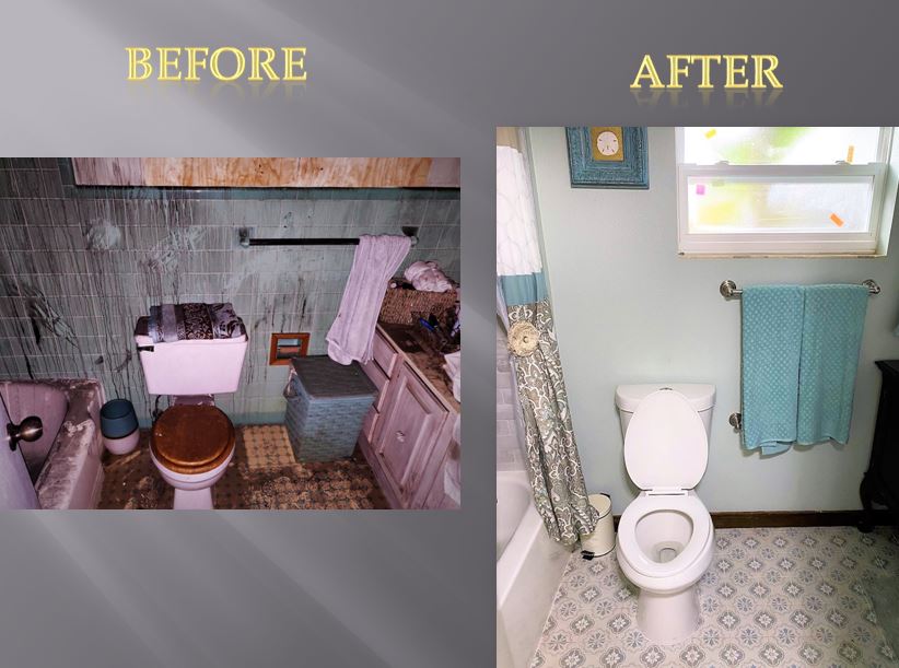 Bathroom Before and after Fire Restoration