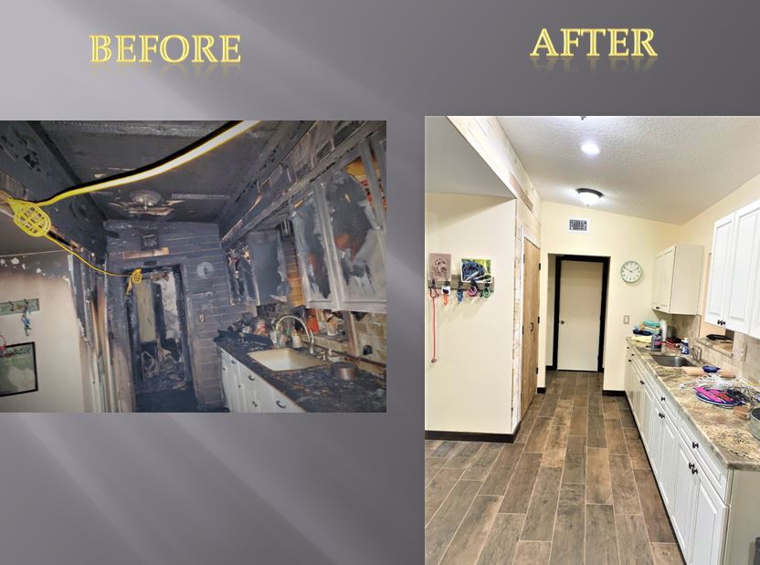 Kitchen Before and after Fire Restoration 2