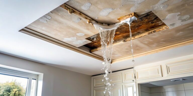 Water leaking through damaged ceiling requiring emergency water damage restoration services by Paul Davis Restoration of Orlando in Orlando, FL
